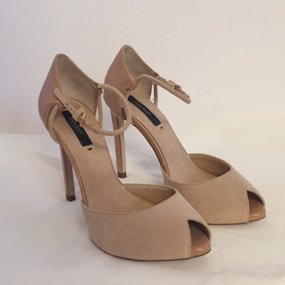 Zara Blush Pink Ankle Strap Stiletto Pumps Heel